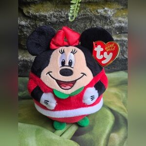 TY Beanie Ballz Christmas Minnie Mouse Vintage Teddy Bear Holiday Plush